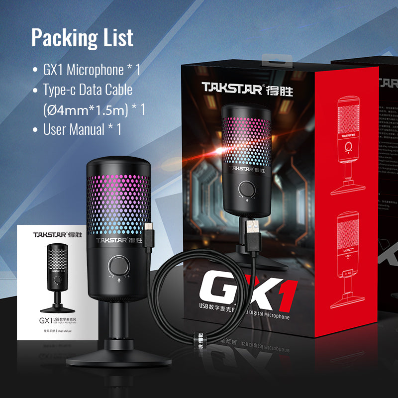 Takstar GX1 Ampligame USB Microphone for Gaming Streaming with RGB Effects