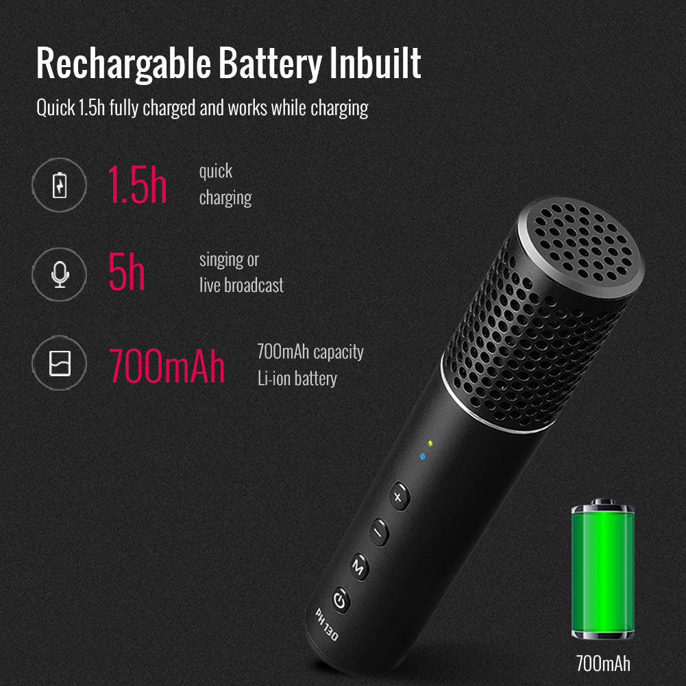 Takstar PH130 Portable Livestream Condenser Microphone has 700mAh built in rechargable battery