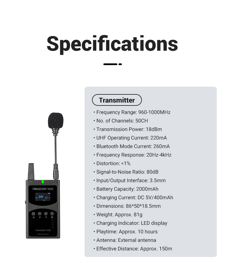 TAKSTAR WTG-650 UHF Wireless Tour Guide System