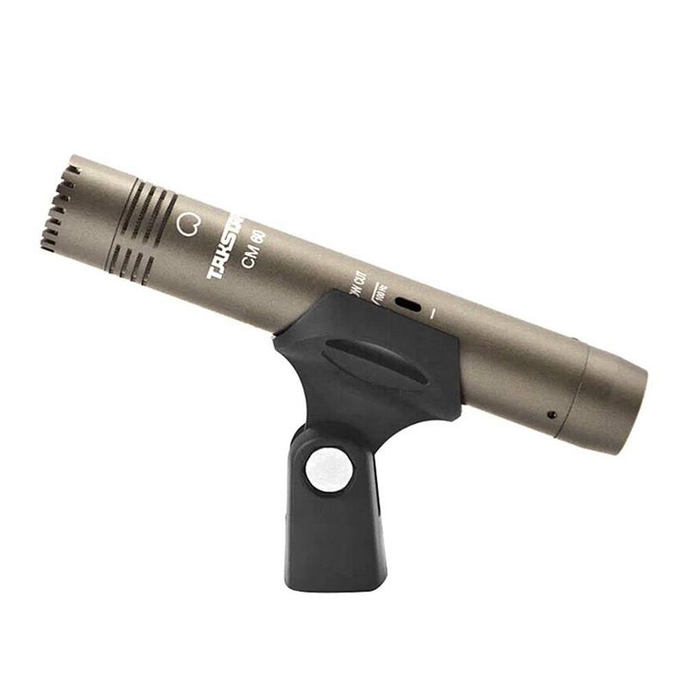 Takstar CM-60 Gold color small diaphragm condenser microphone on a black holder