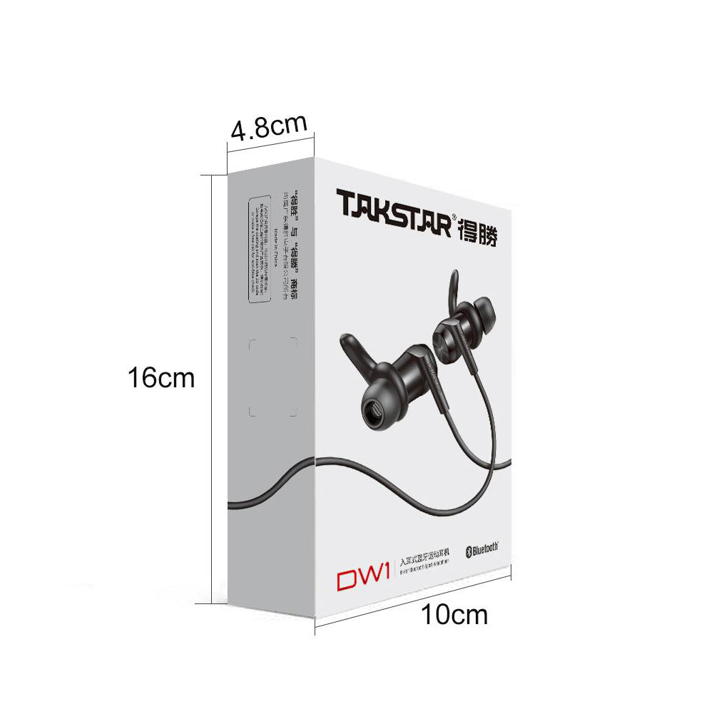 Takstar DW1 In-ear Bluetooth Sports Earphones package dimentions: 10cm*4.8cm*16cm