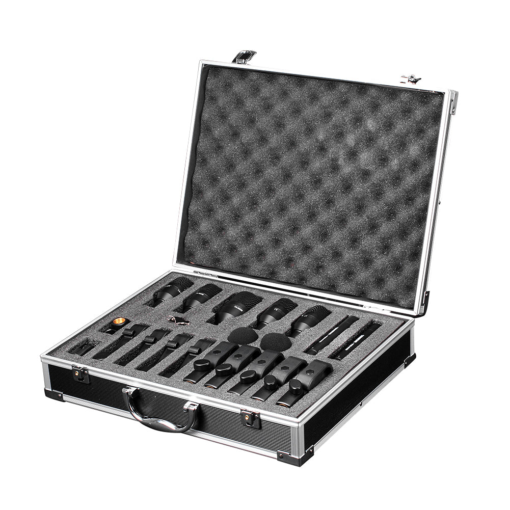 Takstar DMS-D7 Drum Microphone Kit in the aluminum suitcase with a Instruction manual