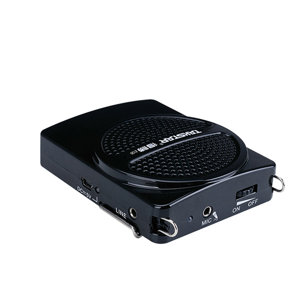 Takstar E126 Portable Voice Amplifier black color has on-off switch, mic input, audio input, clip power port
