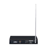 Takstar MS-208W Wireless VHF Gooseneck Conference Microphone receiver is black color, the receiving antenna is silver color. The back has one on-off switch, output port, power port and one antenna.