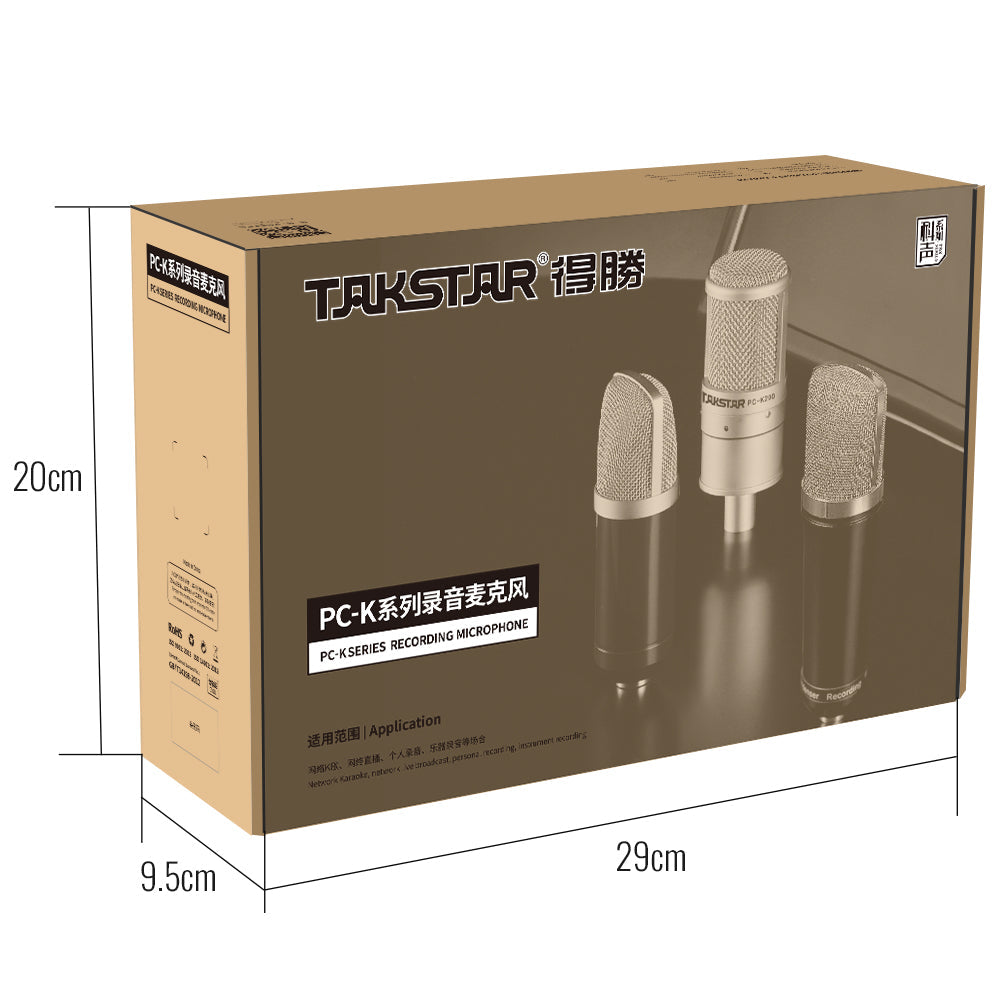 Takstar PC-K200 Condenser Microphone package dimensions: 29cm*9.5cm*20cm