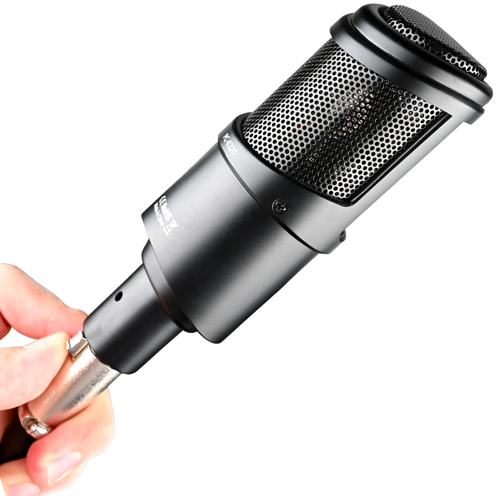 Takstar PC-K320 Side-address Studio Condenser Microphone connected to a XLR cord 