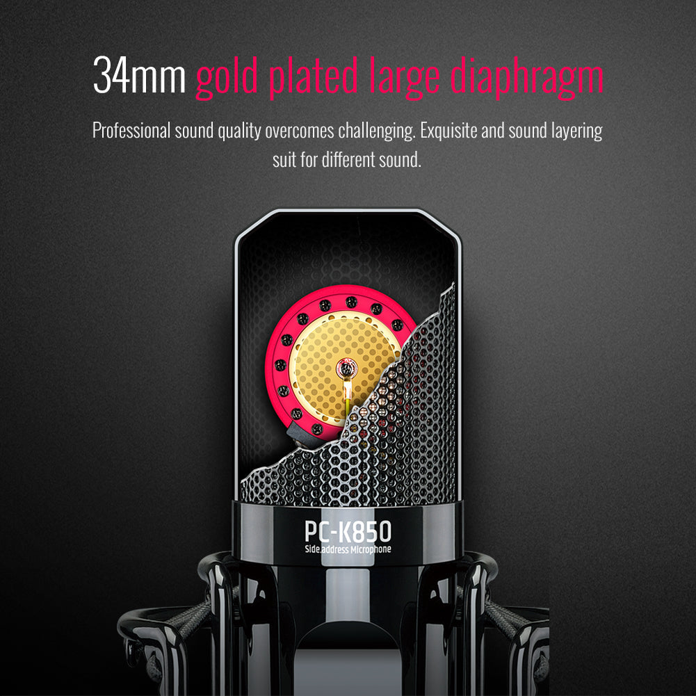 Takstar PC-K850 Condenser Recording Microphone has gold large diaphragm