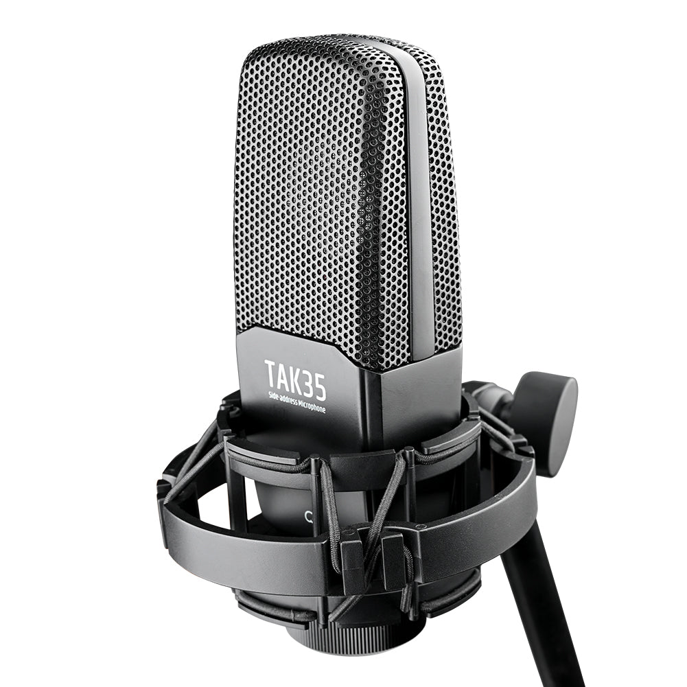 Takstar TAK35 Studio Recording Condenser Microphone with a shock mount on mic stand