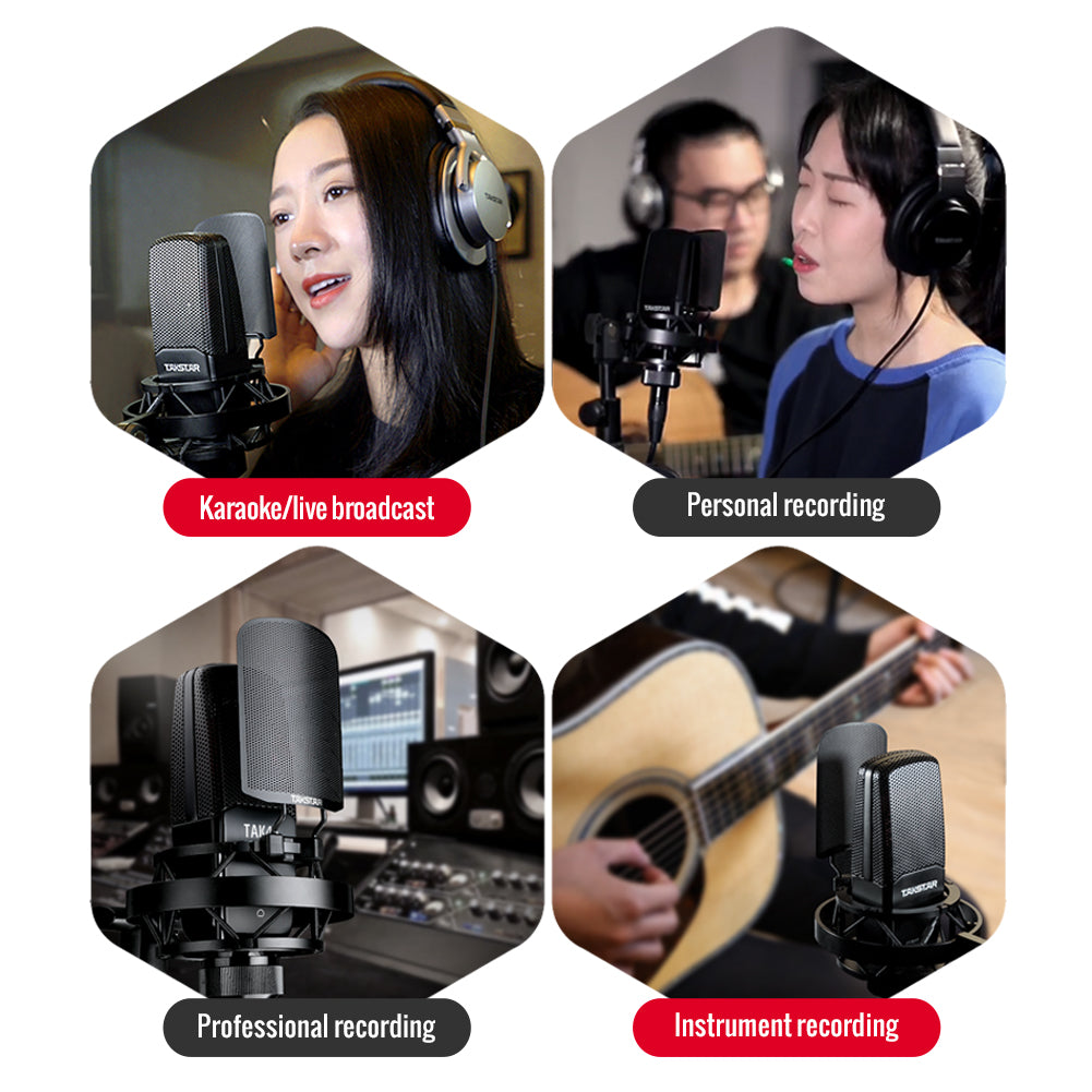Takstar TAK45 Studio Condenser Microphone used in four different scenarios 