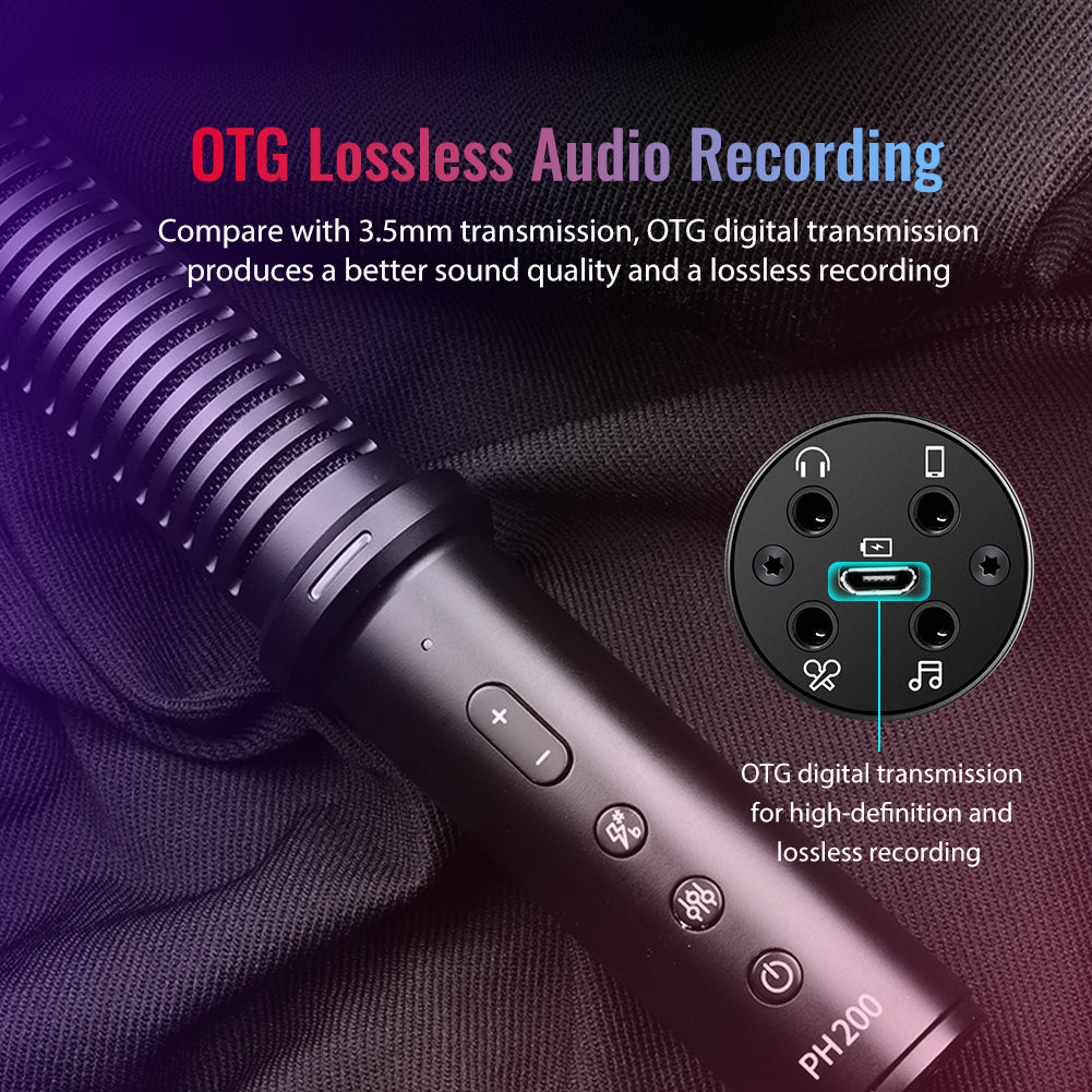 Takstar PH200 Mobile Karaoke Microphone has otg digital transmission jack for high definition and lossless audio recording