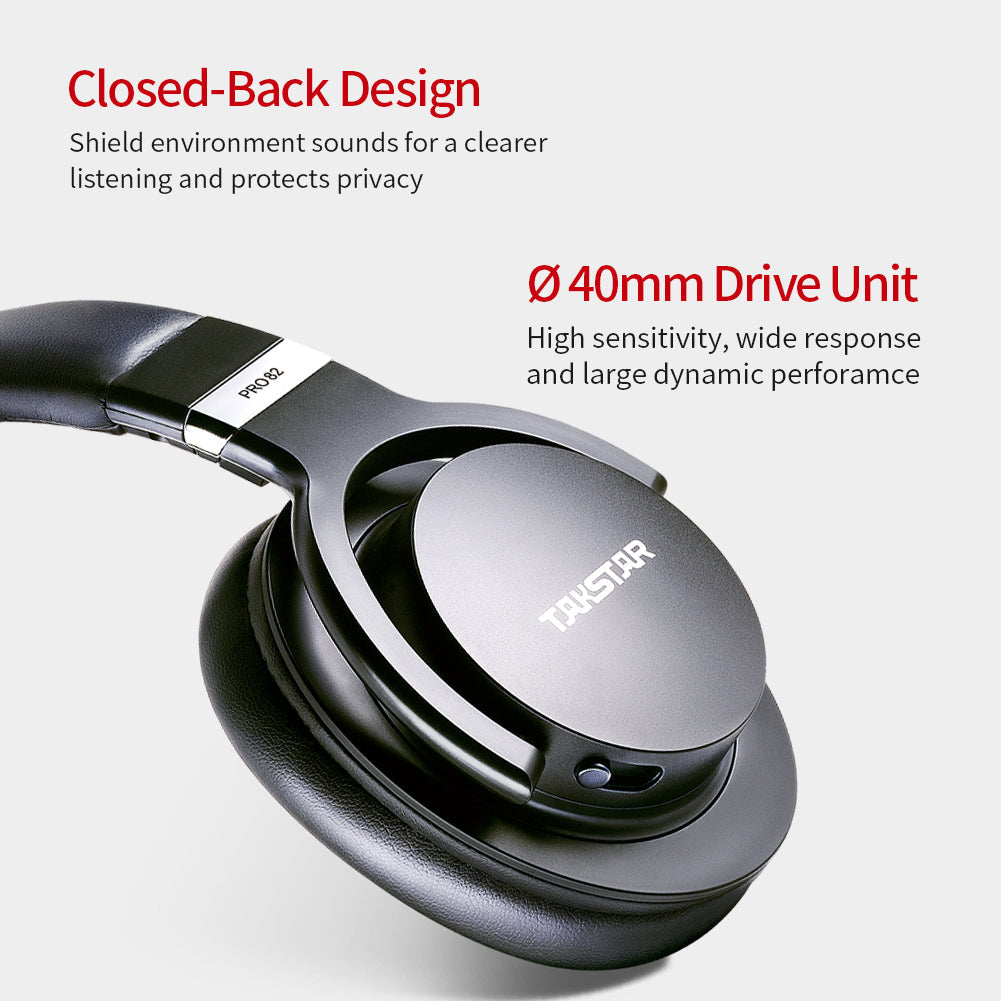 Takstar PRO 82 Studio Monitor Headphone black ear pads with closed back design