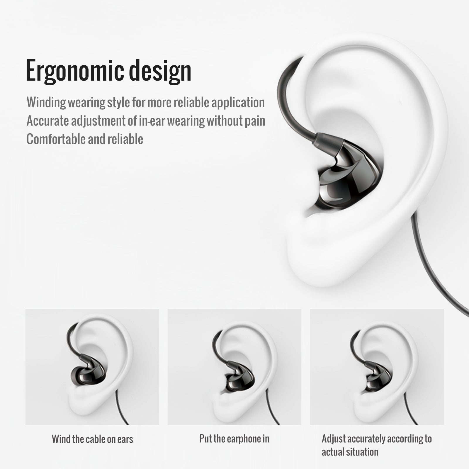 Takstar TS-2260 In-ear Monitor Headphone three steps to wear