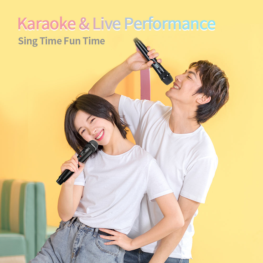 Two people is singing with Takstar TS-8808HH UHF Wireless Handheld Microphones